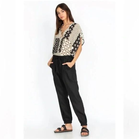 Johnny Was Pete & Greta Pants Large Black Linen Tapered Minimalist Lagenlook - Picture 1 of 15
